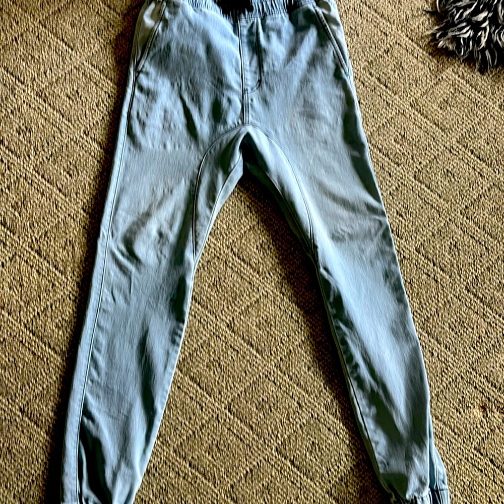 Zanerobe drop crotch jogger faded stretch denim pant